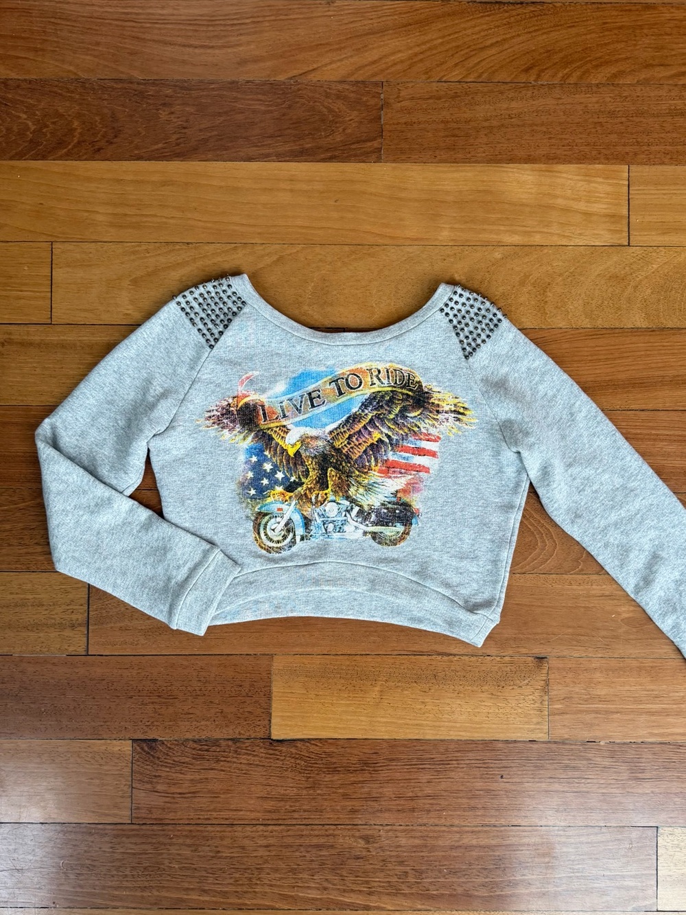 Spell “Live To Ride” Studded Crop Sweatshirt